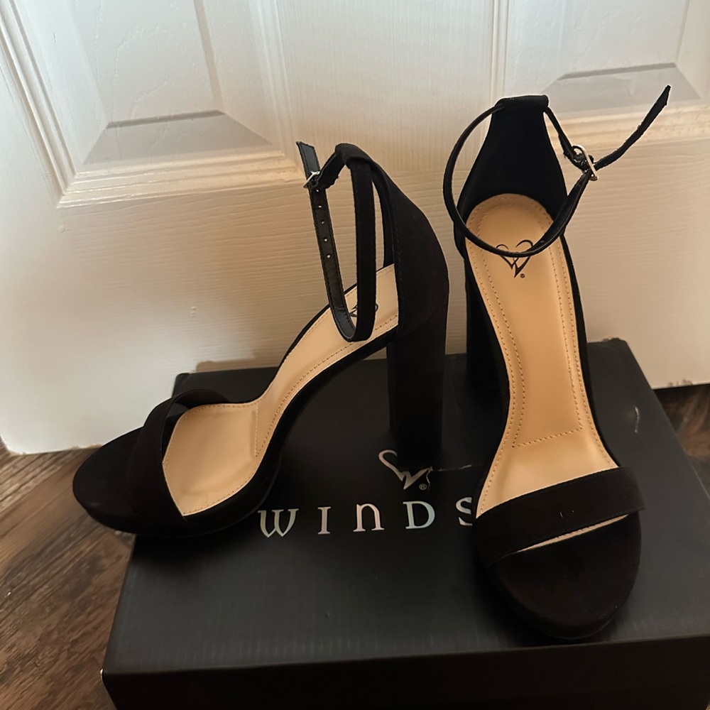 Windsor Black Suede Ankle-Strap Block Heels